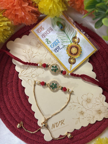 NVR Set of 2 AD Drawstring Bhaiya Bhabhi Rakhi With Roli Chawal Chandan Mishri