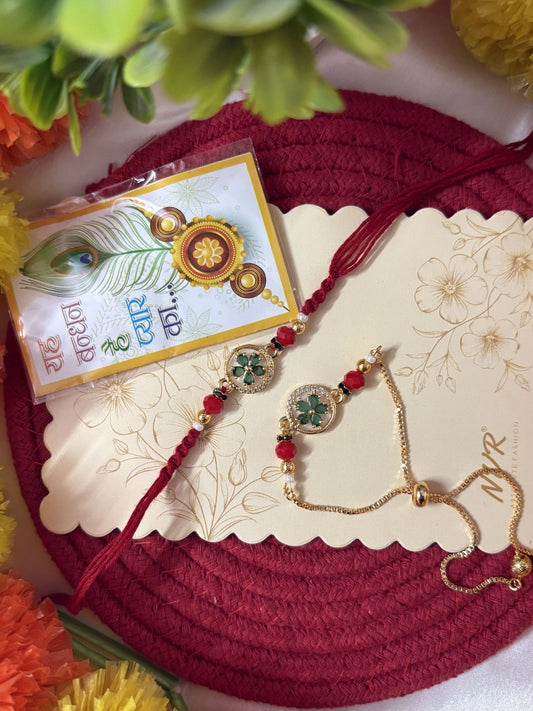 NVR Set of 2 AD Drawstring Bhaiya Bhabhi Rakhi With Roli Chawal Chandan Mishri