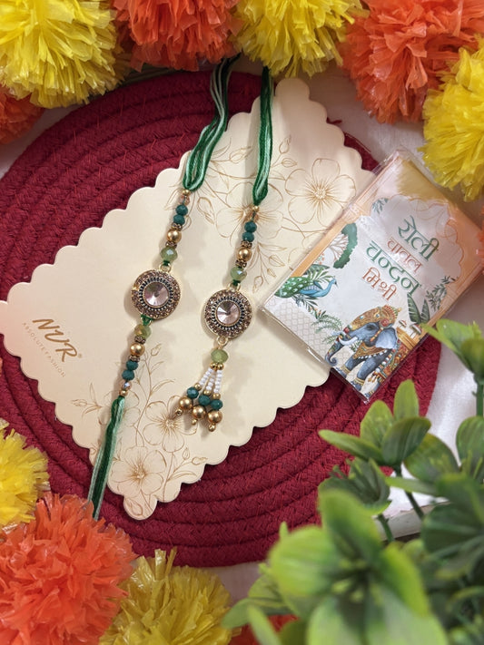 NVR Set of 2 AD Drawstring Bhaiya Bhabhi Rakhi With Roli Chawal Chandan Mishri