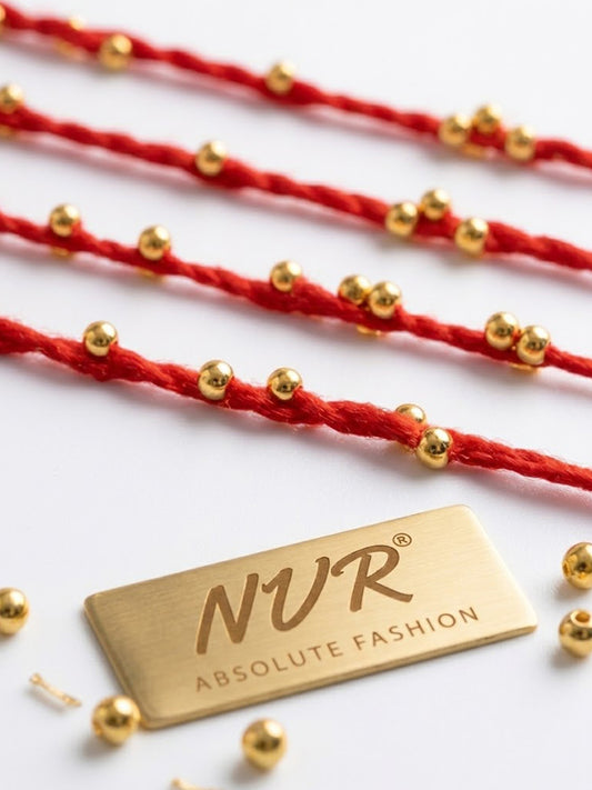 NVR Set of 4 Traditional Red Thread Rakhi With Roli Chawal Chandan Mishri