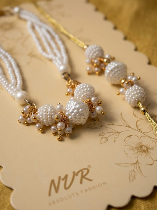 NVR Set of 2 Gold Toned & White Pearls Bhaiya Bhabhi Rakhi with Roli Chawal Chandan Mishri