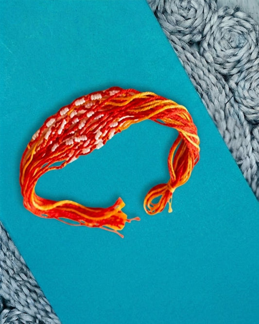 NVR Set of 6 Red & Yellow Thread Rakhi with Roli Chawal Chandan Mishri
