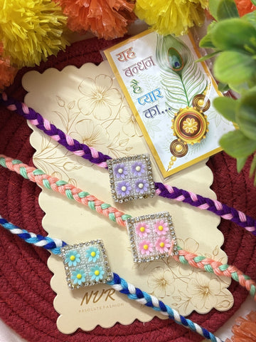 NVR Set of 3 Multicolor AD Thread Rakhi with Roli Chawal Chandan Mishri
