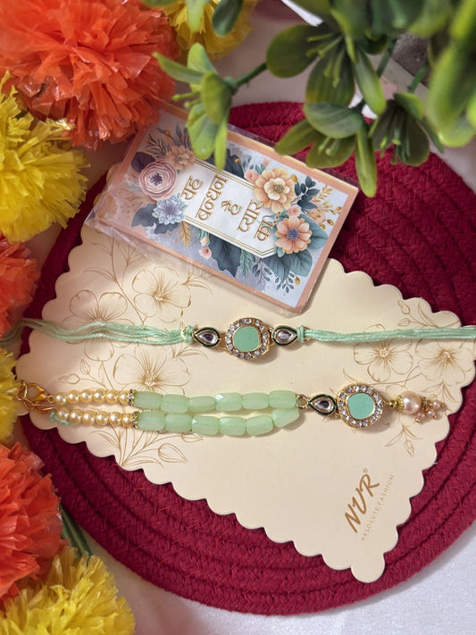 NVR Set of 2 Artificial Stones & Beads Bhaiya Bhabhi Rakhi with Roli Chawal Chandan