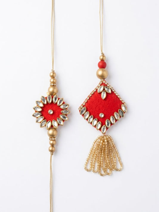 NVR Set of 2 Kundan Studded & Artificial Stones Bhaiya Bhabhi Rakhi with Roli Chawal
