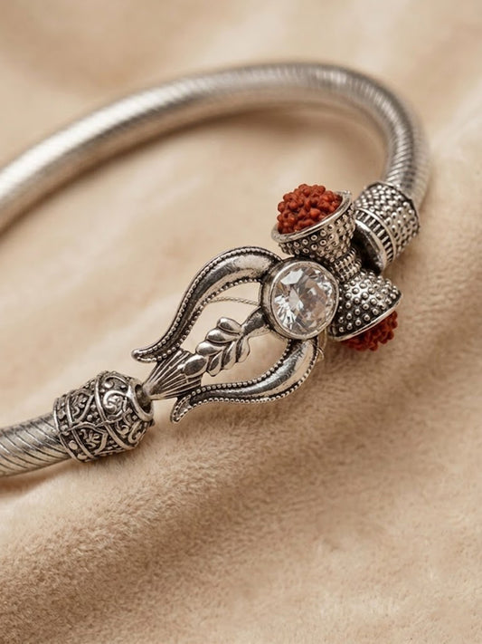 NVR Silver Plated Trishool Design Rudraksh Rakhi Bracelet with Roli Chawal Chandan Mishri