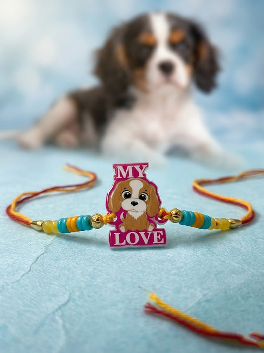 NVR Stylish Artificial Beads Kids Thread Rakhi with Roli Chawal Chandan Mishri