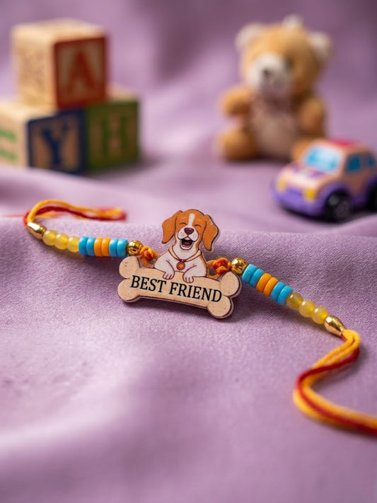 NVR Stylish Artificial Beads Kids Thread Rakhi with Roli Chawal Chandan Mishri