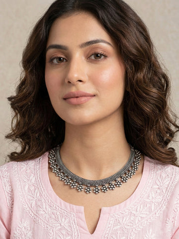 NVR Oxidised silver Beaded Necklace