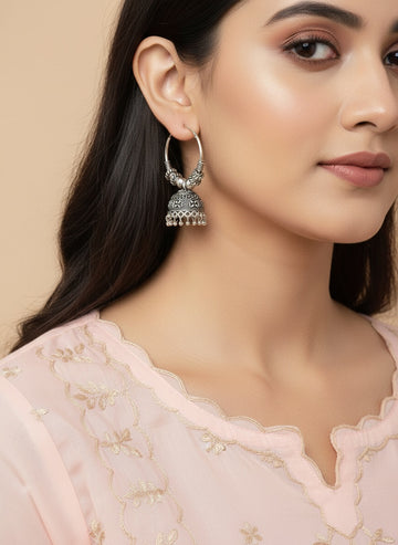NVR Women Silver Plated Contemporary Jhumkas Earrings