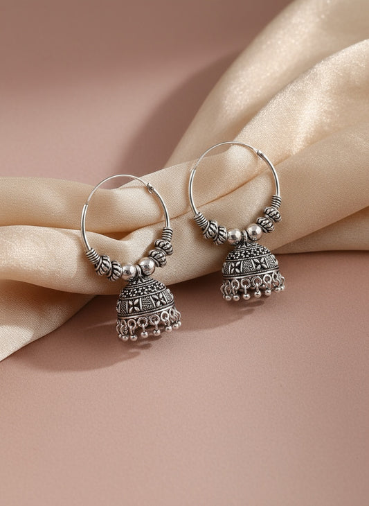 NVR Women Silver Plated Contemporary Jhumkas Earrings