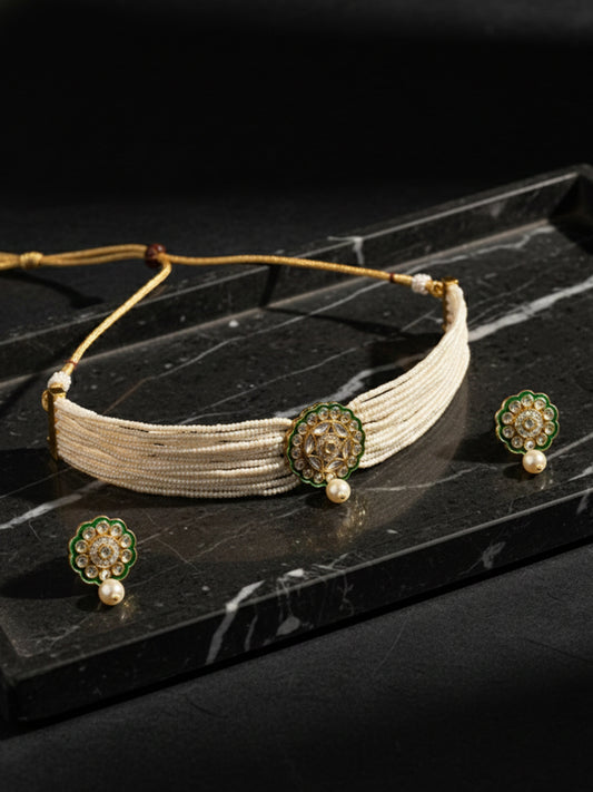 NVR Gold Plated White Kundan Jewellery Set