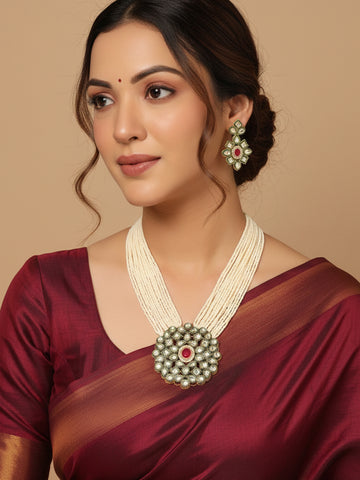 NVR Gold Plated White Kundan Jewellery Set