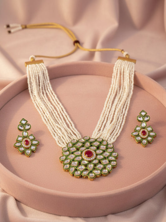 NVR Gold Plated White Kundan Jewellery Set