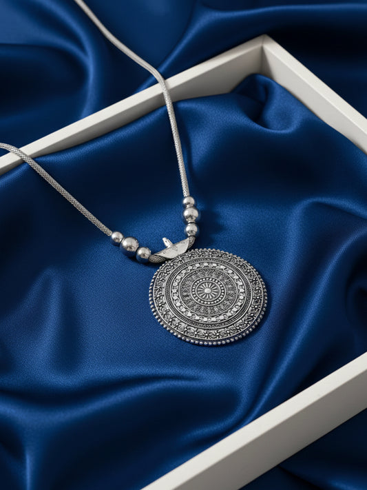 NVR Round Mandaliya Silver Plated Necklace