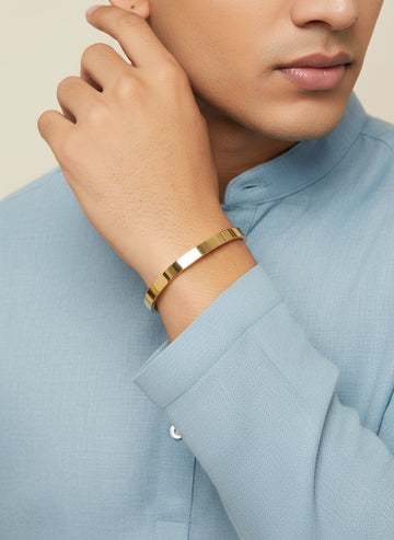 NVR Men's Gold Plated Metal Interlock Kada Bracelet