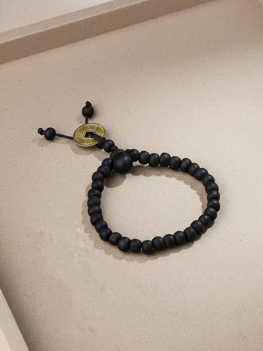 NVR Men Black Beaded Bracelet