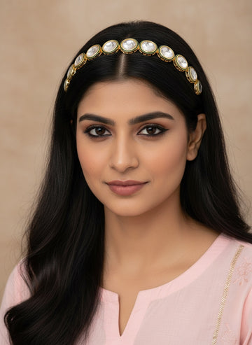 NVR Women Kundan Studded Gold Plated Hair Band
