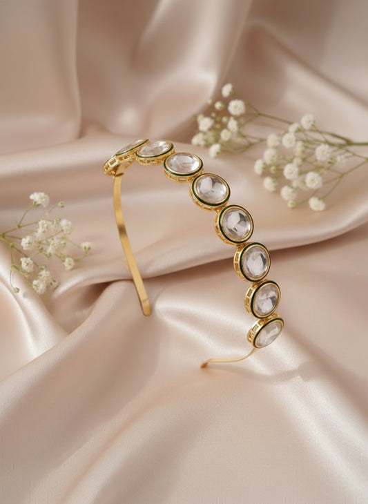 NVR Women Kundan Studded Gold Plated Hair Band
