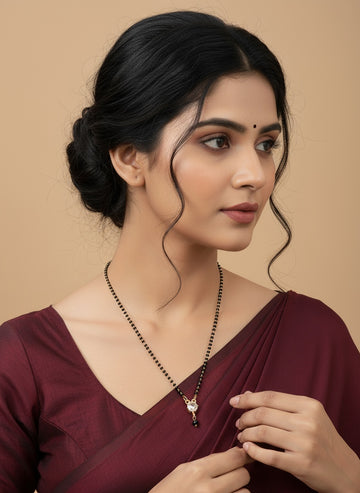 NVR Women Ethnic Gold Plated Beaded Mangalsutra with AD Stone