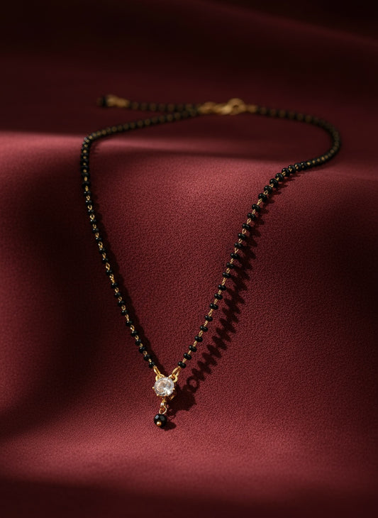 NVR Women Ethnic Gold Plated Beaded Mangalsutra with AD Stone