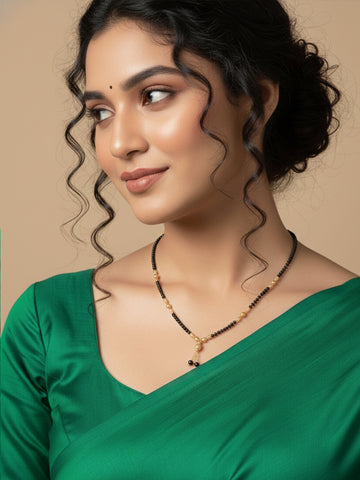 NVR Women Black Gold Plated Mangalsutra