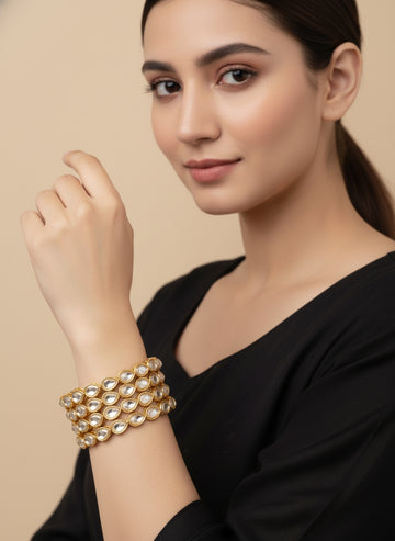 NVR Women's Set of 4 Gold-Plated Kundan Studded Traditional Bangles