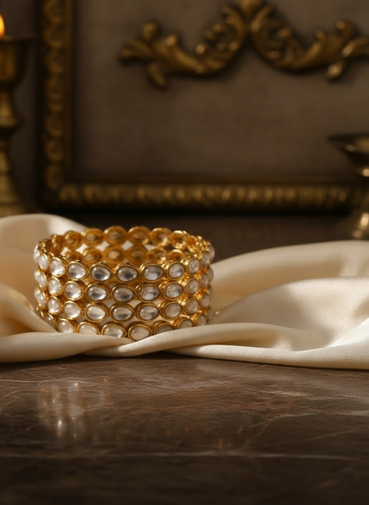 NVR Women's Set of 4 Gold-Plated Kundan Studded Traditional Bangles