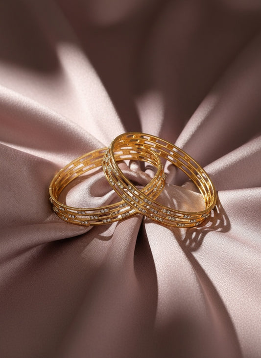 NVR Women's Set of 2 Gold-Plated Cubic Zirconia Stone Studded Bangles