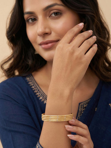 NVR Set of 4 Gold Plated Handcrafted CZ Studded Bangles