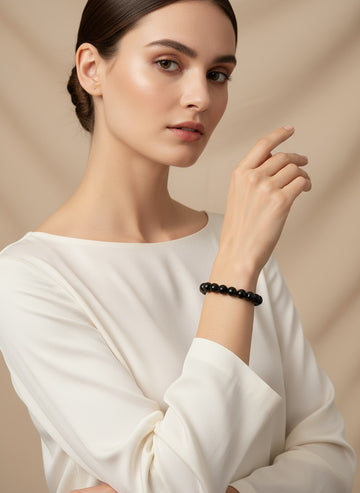 NVR Unisex Black Marbel Crystal Elasticated bracelet