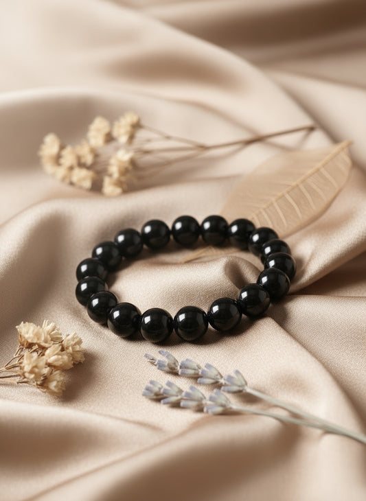 NVR Unisex Black Marbel Crystal Elasticated bracelet