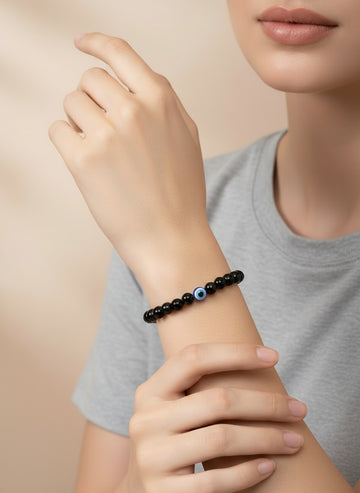 NVR Unisex Marble Crystal Beaded Elasticated Bracelet