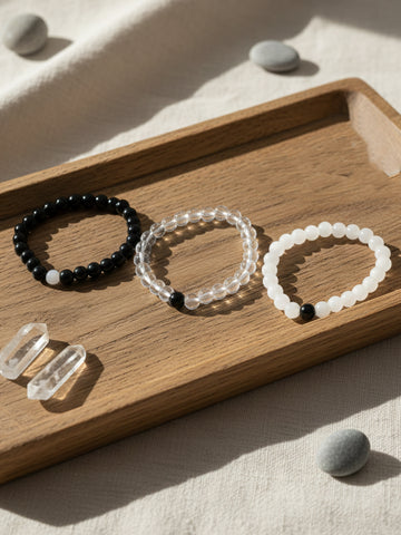NVR Set of 3 Black & White crystal beaded Bracelet