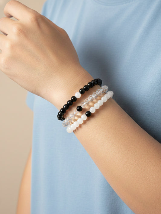 NVR Set of 3 Black & White crystal beaded Bracelet