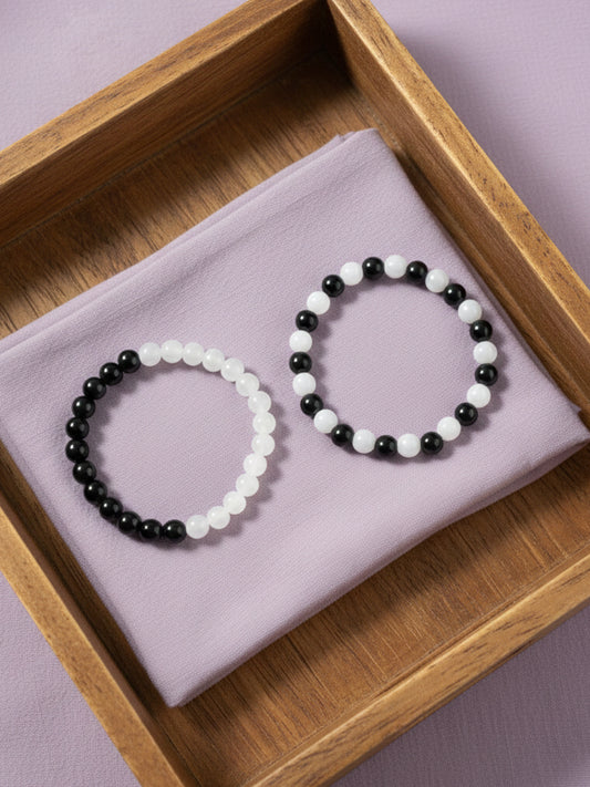 NVR Set of 2 Black & White crystal beaded Bracelet