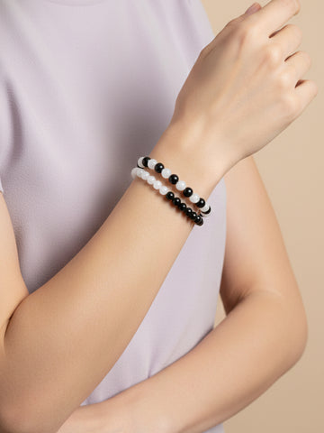 NVR Set of 2 Black & White crystal beaded Bracelet