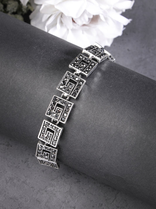 NVR Women American Diamond Rhodium-Plated Link Bracelet