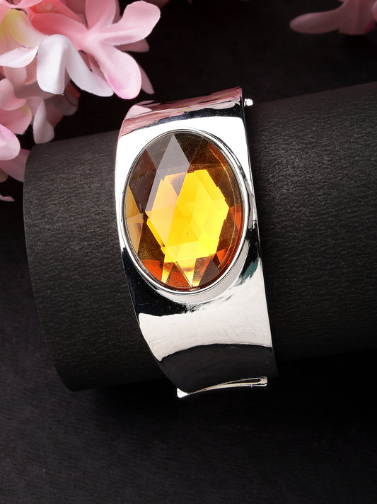 NVR Women Silver-Toned Topaz Rhodium-Plated Kada Bracelet