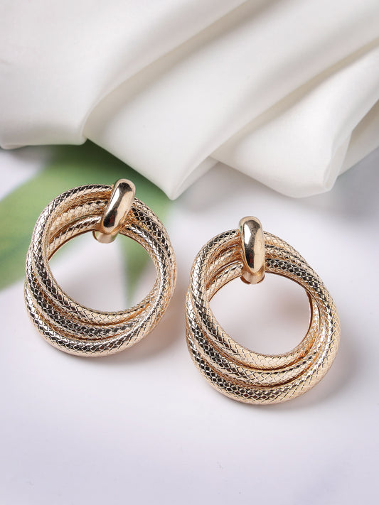 NVR Women Gold Circular Drop Earrings