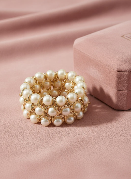 NVR Women White Beaded Elasticated Bracelet