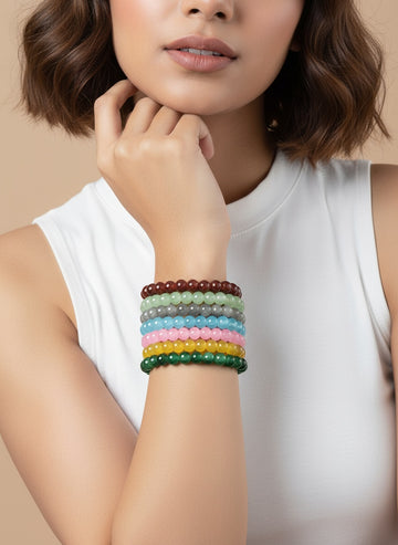 NVR Unisex Set of 7 Artificial Beads Elasticated Bracelet