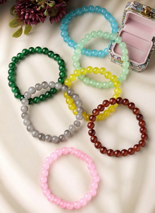 NVR Unisex Set of 7 Artificial Beads Elasticated Bracelet