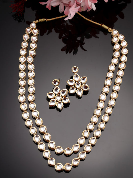 NVR Women Gold-Plated Kundan Jewellery Set Necklace and Earrings