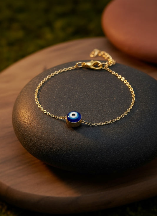 NVR Women Gold Toned Blue Evil Eye Charm Bracelet