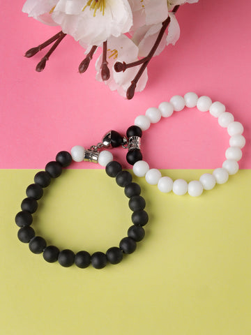 NVR Unisex Set of 2 Black & White Handcrafted Bracelet