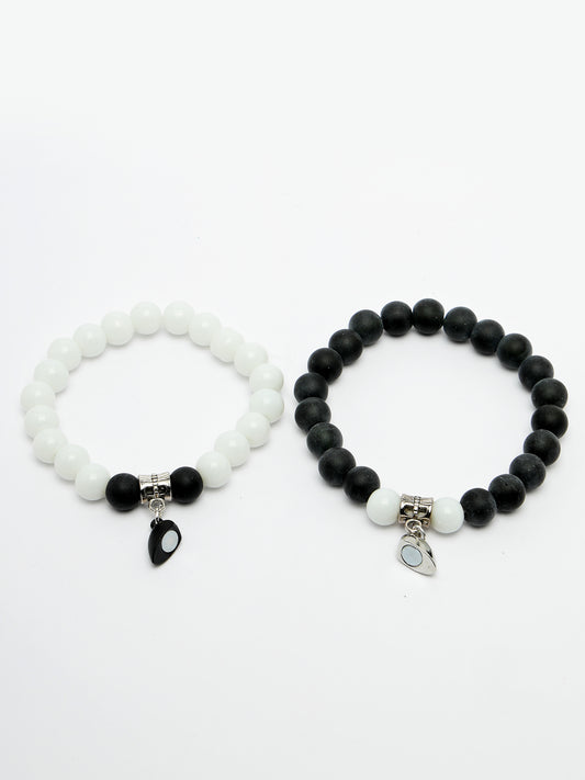 NVR Unisex Set of 2 Black & White Handcrafted Bracelet