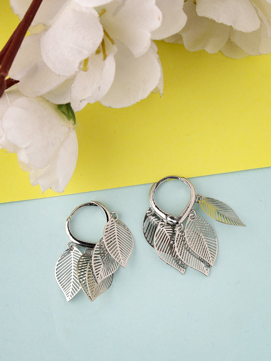 NVR Women Silver-Toned Leaf Shaped Drop Earrings