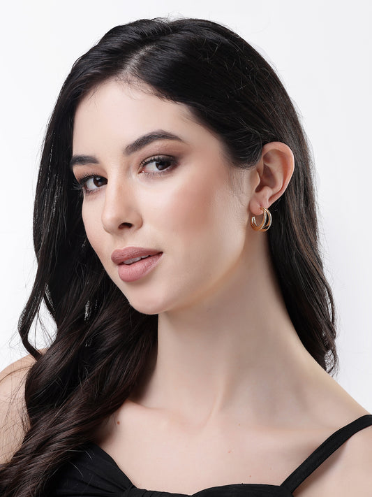 NVR Women Set of 3 Gold-Toned Circular Hoop Earrings