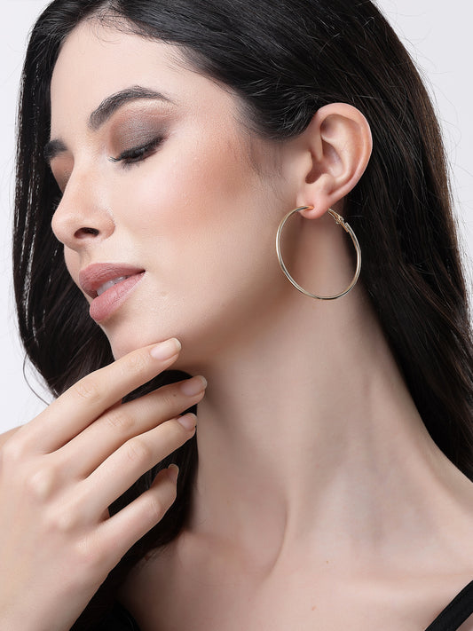 NVR Women Set Of 3 Rose Gold-Toned Geometric Hoop Earrings